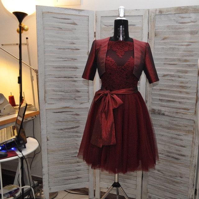 Tulle&Lace&Taffeta Dress With Zipper