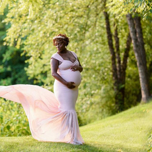 Cap Sleeve Chiffon&Lace&Jersey Maternity Dress