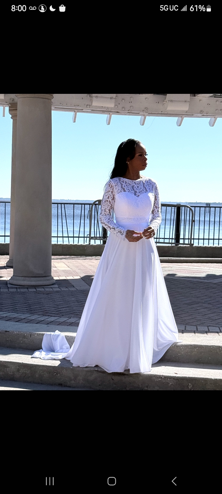 Country Boho Two Piece Chiffon Lace Bateau Long Sleeve Summer Wedding Dress Beach with Pleats