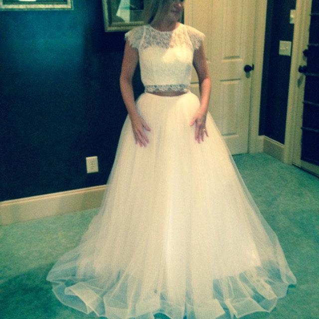 Ball Gown Cap Sleeve Tulle Lace Satin Weddig Dress