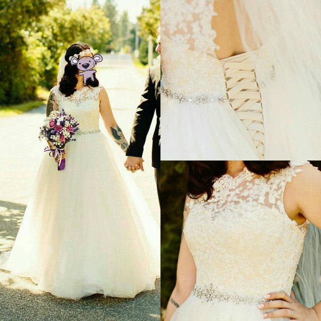 Cap Sleeve Tulle Lace Dress With Beading Sash Ribbon Keyhole Back