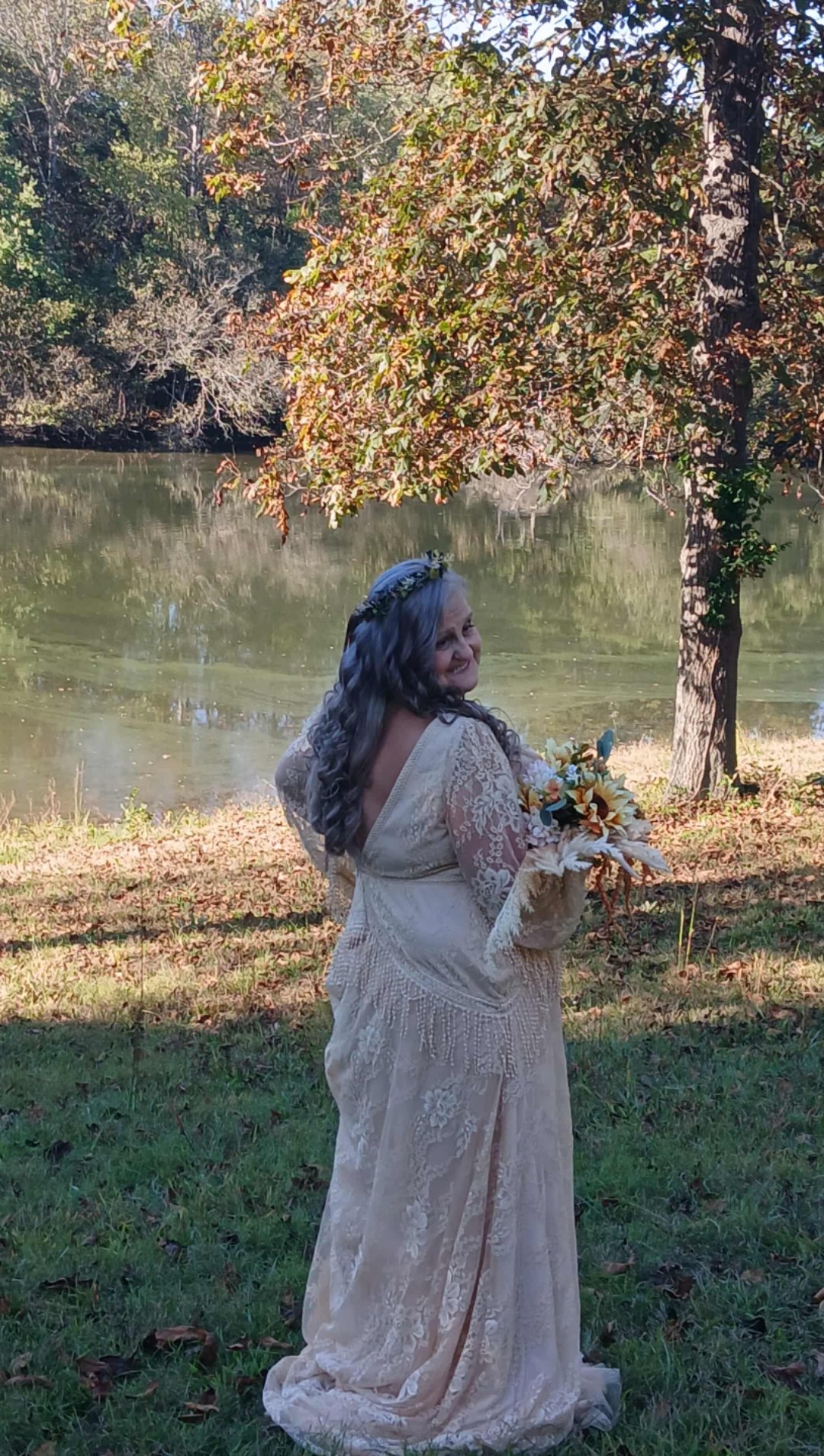 Boho A-Line Lace Wedding Dress with Fringe & Long Sleeves for Western Elopement Bridal Gown