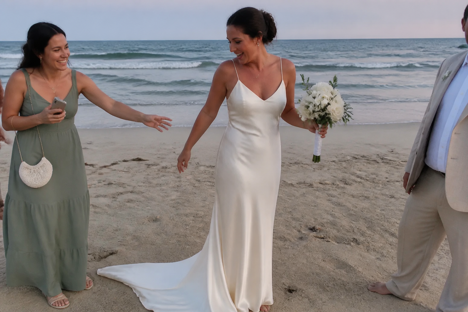 Simple Backless Satin Slip Summer Wedding Dress Beach Casual Elopement Bridal Gown
