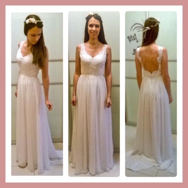 V-Neck Sleeveless Long Chiffon Summer Wedding Dress Beach With Sash And Deep-V Back