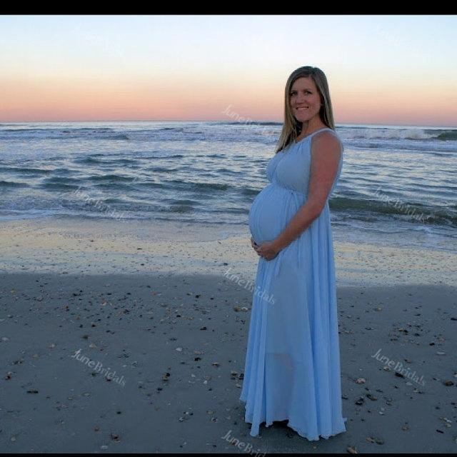 Chiffon Pink Long Maternity Beach Bridesmaid Dress