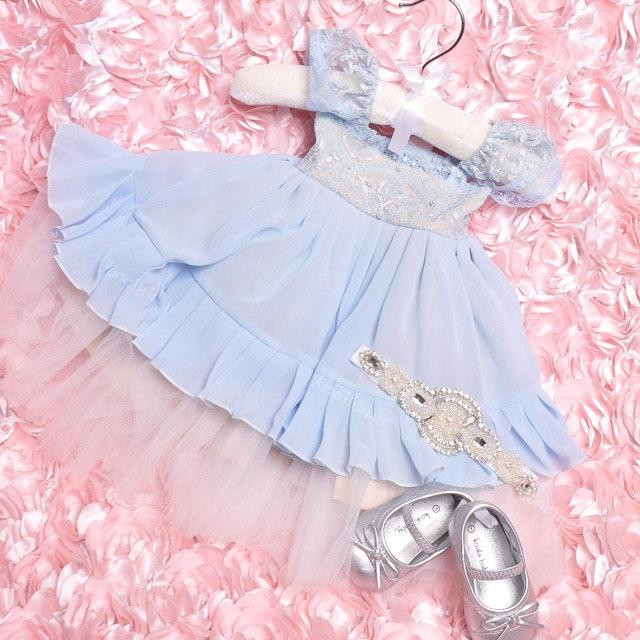 Chiffon&Tulle&Lace Dress With Flower and Cap Sleeve