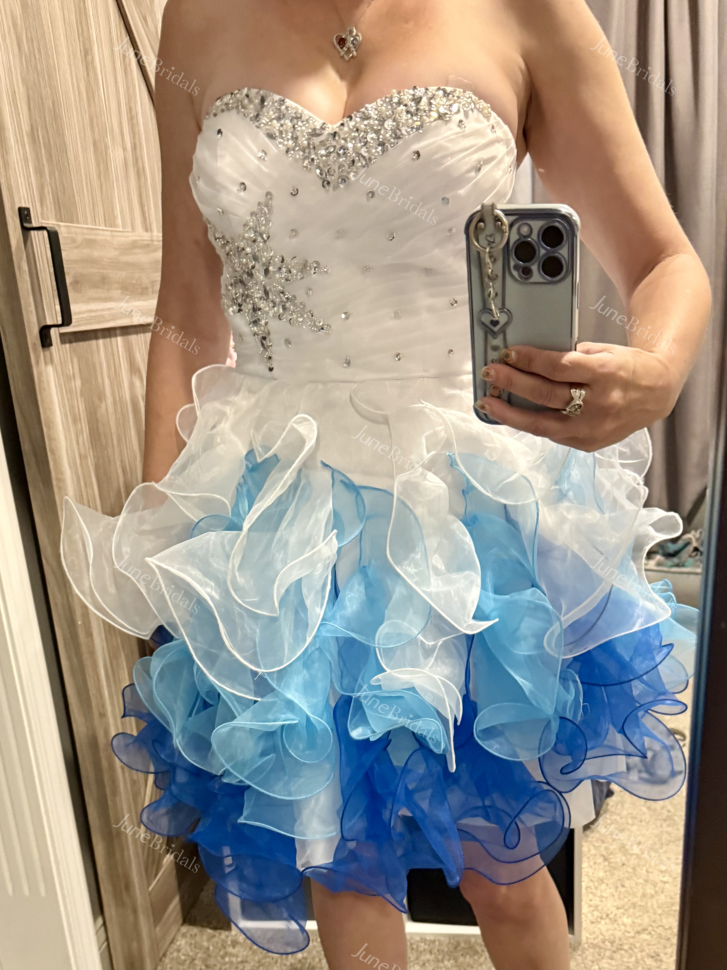 Mini Sweetheart Beaded Dress With Ruffles And Lace-up Back