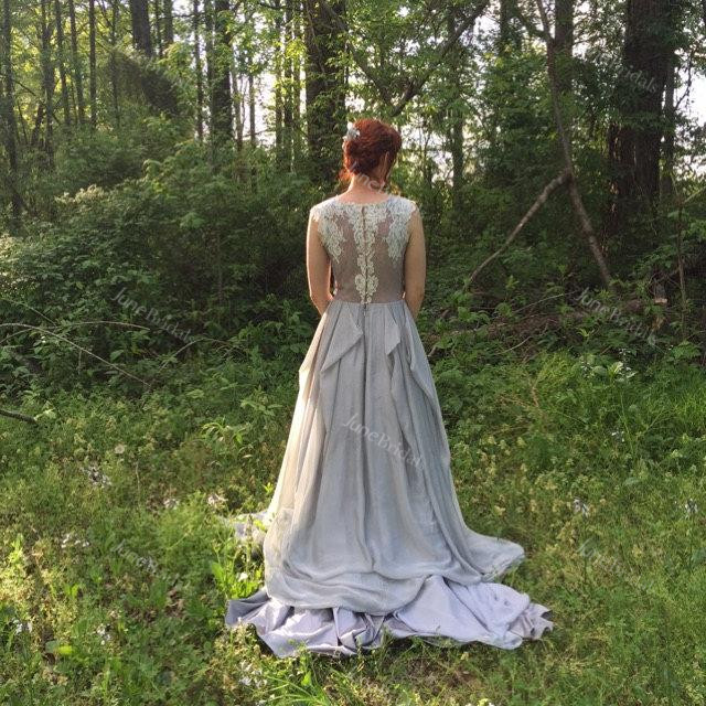 A-Line Scoop Dress With Lace Top And Illusion Back