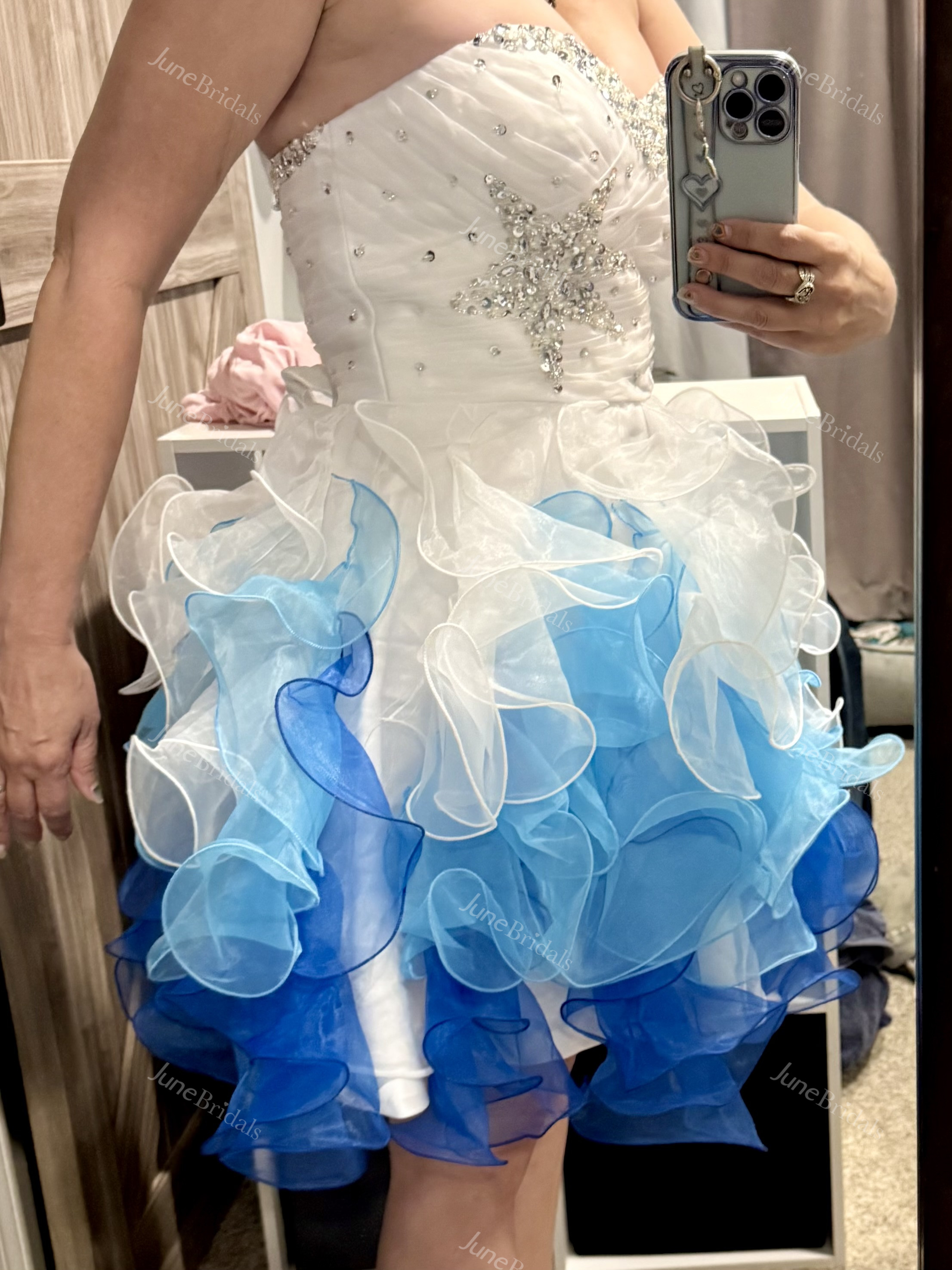 Mini Sweetheart Beaded Dress With Ruffles And Lace-up Back