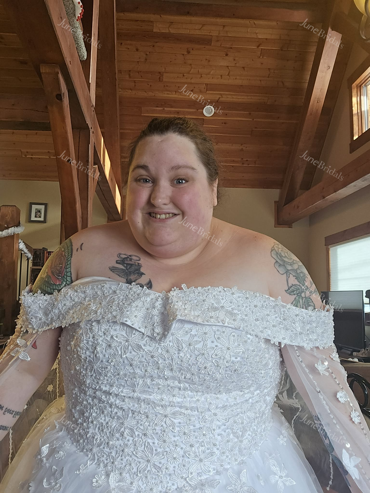 Princess Sparkly Blue A-Line Off-the-Shoulder Lace Wedding Dress Beach Modest Unique Fairy Tied Back Bridal Gown with 3D Floral Appliques