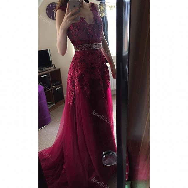 A-line V-neck Tulle And Lace Dress With Appliques And Low V back