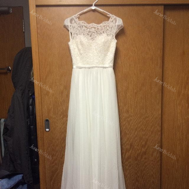 Ivory A Line Chiffon Sheer Lace Wedding With Scallop Back Dress