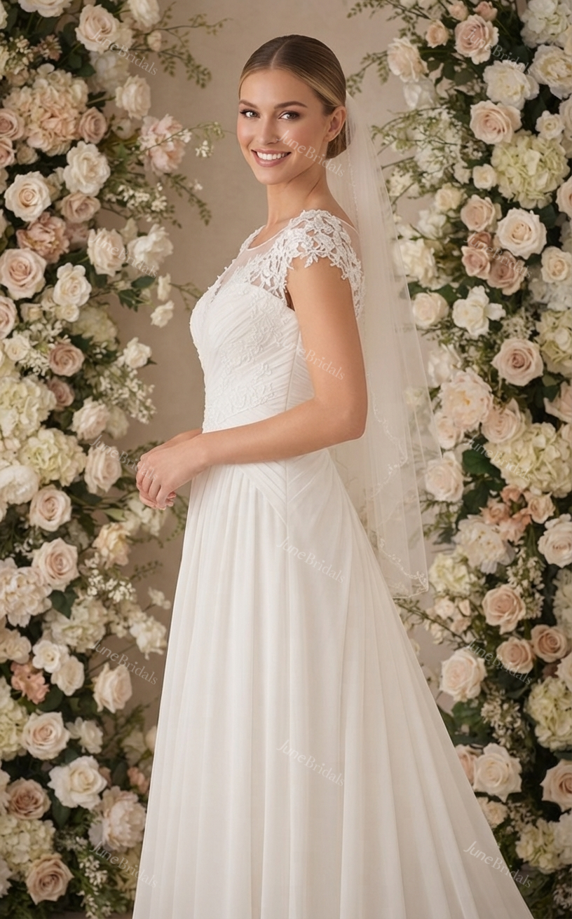 A-Line Chiffon Lace Wedding Dress Sleeveless Modest Goddess Grecian Bridal Gown