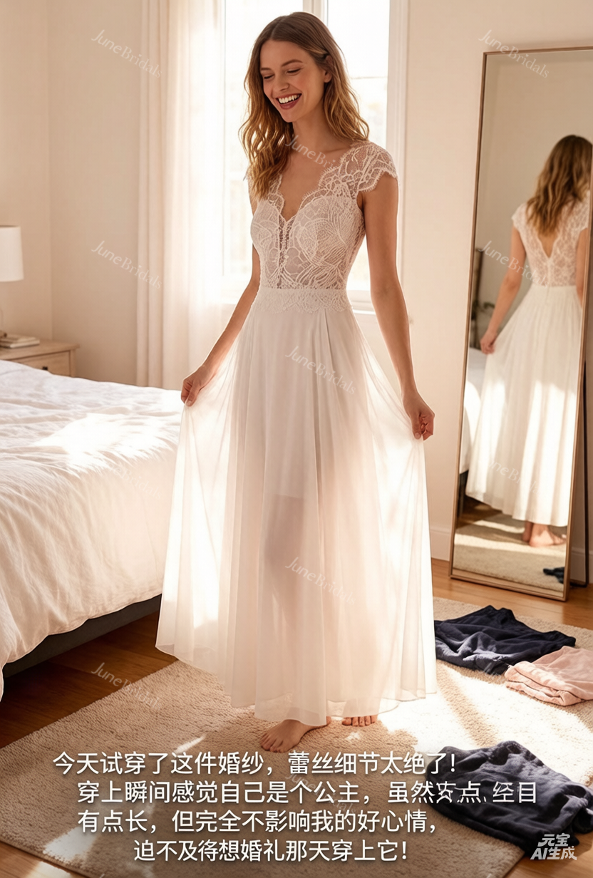 Simple A Line Chiffon Long Sleeve Illusion Cap Wedding Dress with Lace