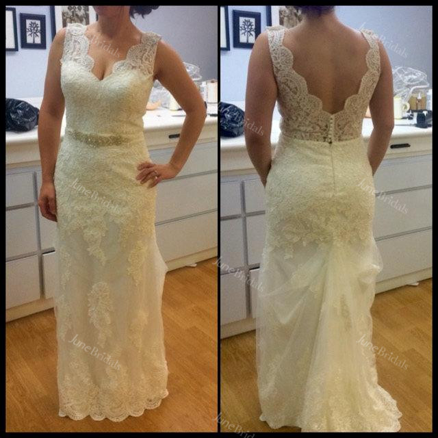 V-Neck Sleeveless Lace Mermaid Wedding Dress With Satin Sash