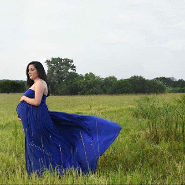 Maternity Gown Jersey Knit Royal Blue Dress