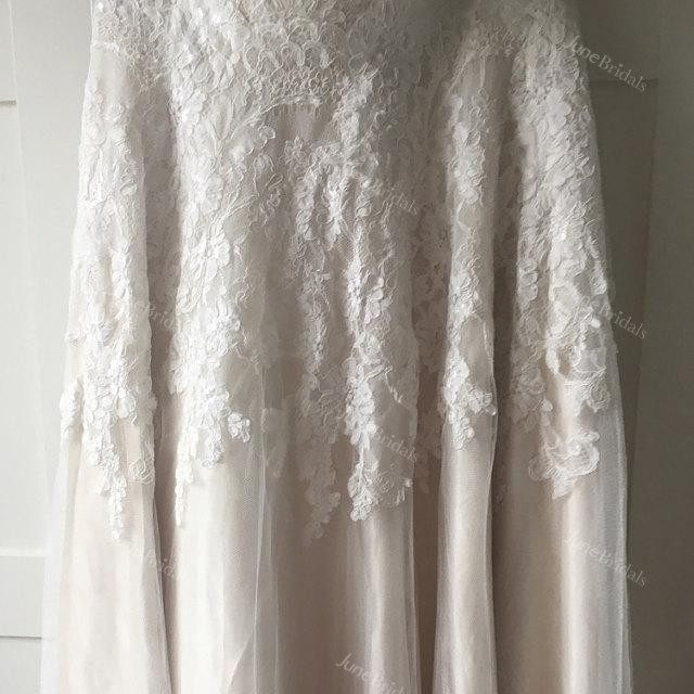 Sweetheart Lace Bridal Gown With Champagne Underlay and Pleats