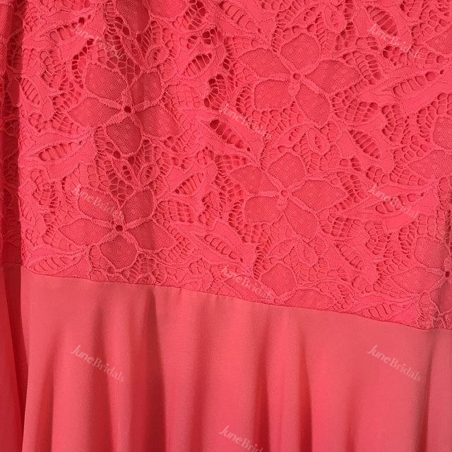 Coral Bridesmaid Chiffon Coral Evening Wedding Coral Lace Long Dress
