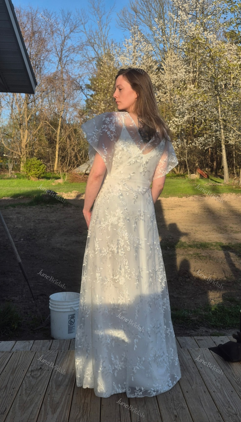 1920s Two-Piece Lace A-Line Wedding Dress Beach Boho V-Neck Flutter Sleeves Vintage Bridal Gown