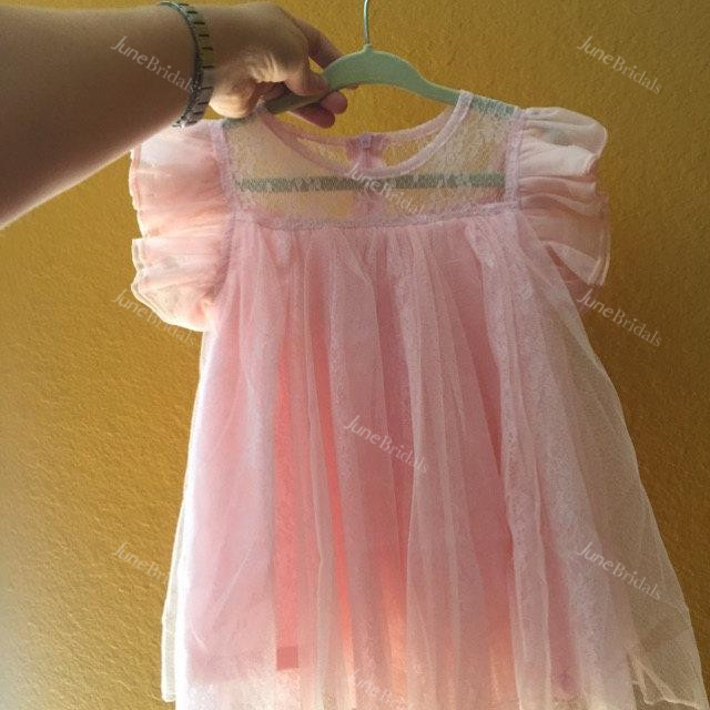 Ruffled Short Sleeve Tulle Dress With Lace Detailing