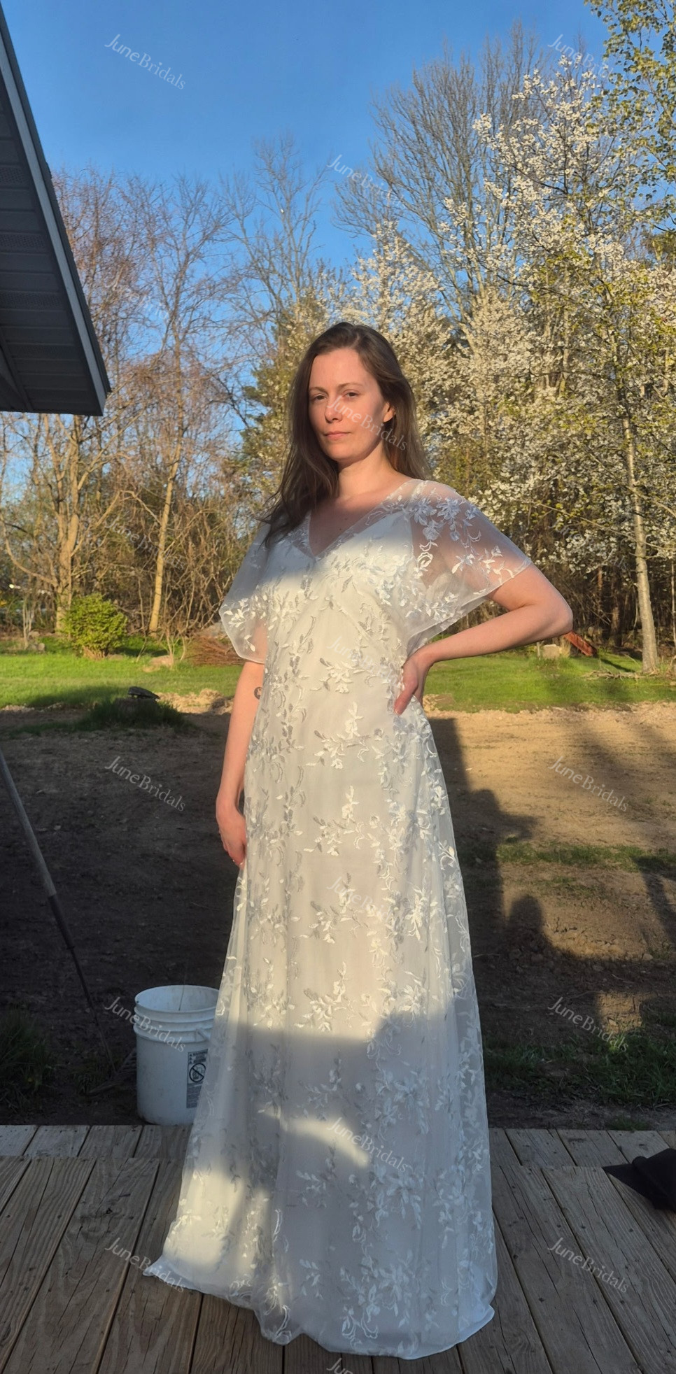 1920s Two-Piece Lace A-Line Wedding Dress Beach Boho V-Neck Flutter Sleeves Vintage Bridal Gown