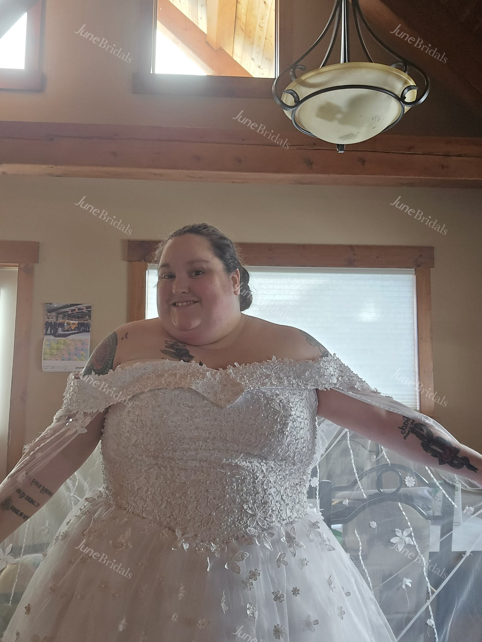 Princess Sparkly Blue A-Line Off-the-Shoulder Lace Wedding Dress Beach Modest Unique Fairy Tied Back Bridal Gown with 3D Floral Appliques